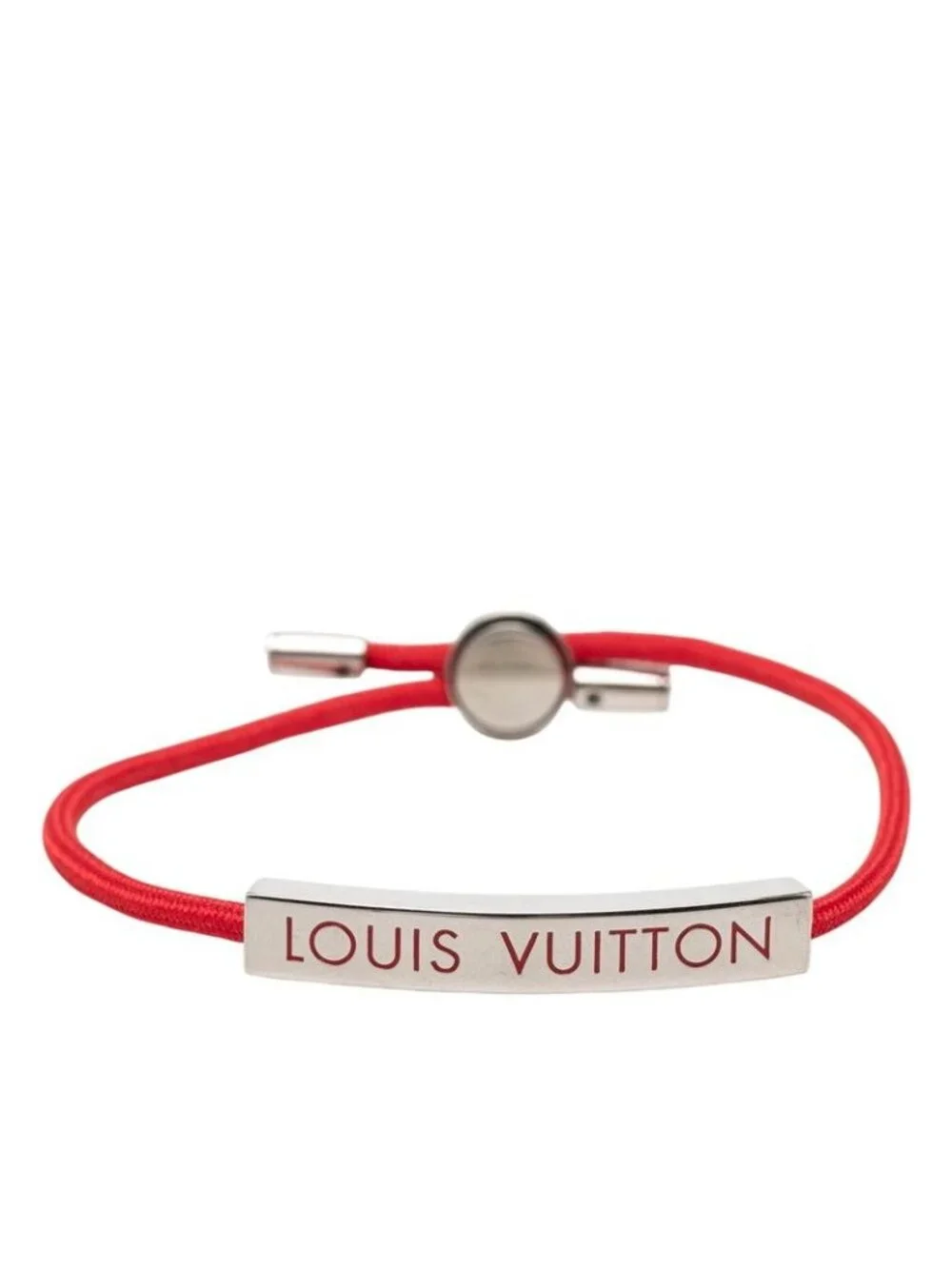 Louis Vuitton Bracelet LV Space Logo Plate Red Metal Nylon